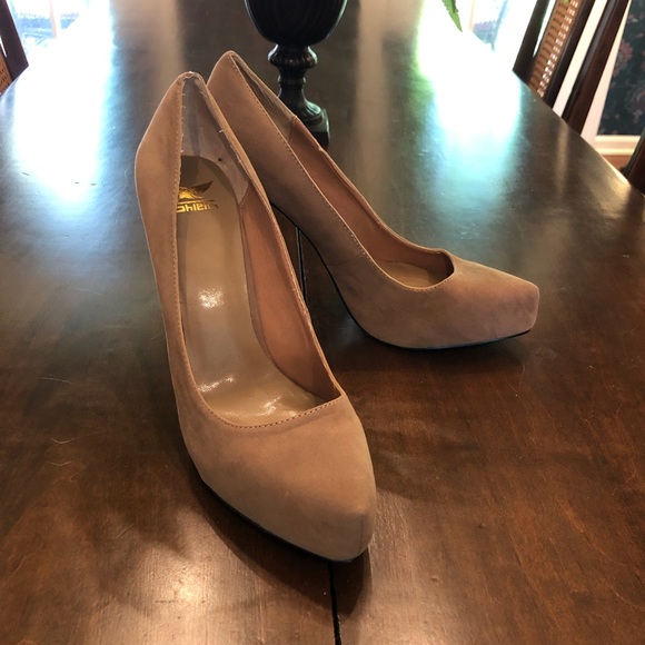 Shiekh Shoes - TAN Shiekh Laura Felt 5" Stiletto Heels Size 10M